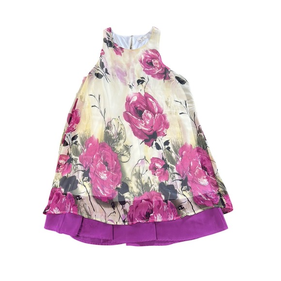Entro Women's Medium Floral Lined Layered Sleeveless Floral Dress Polyester - Picture 1 of 4
